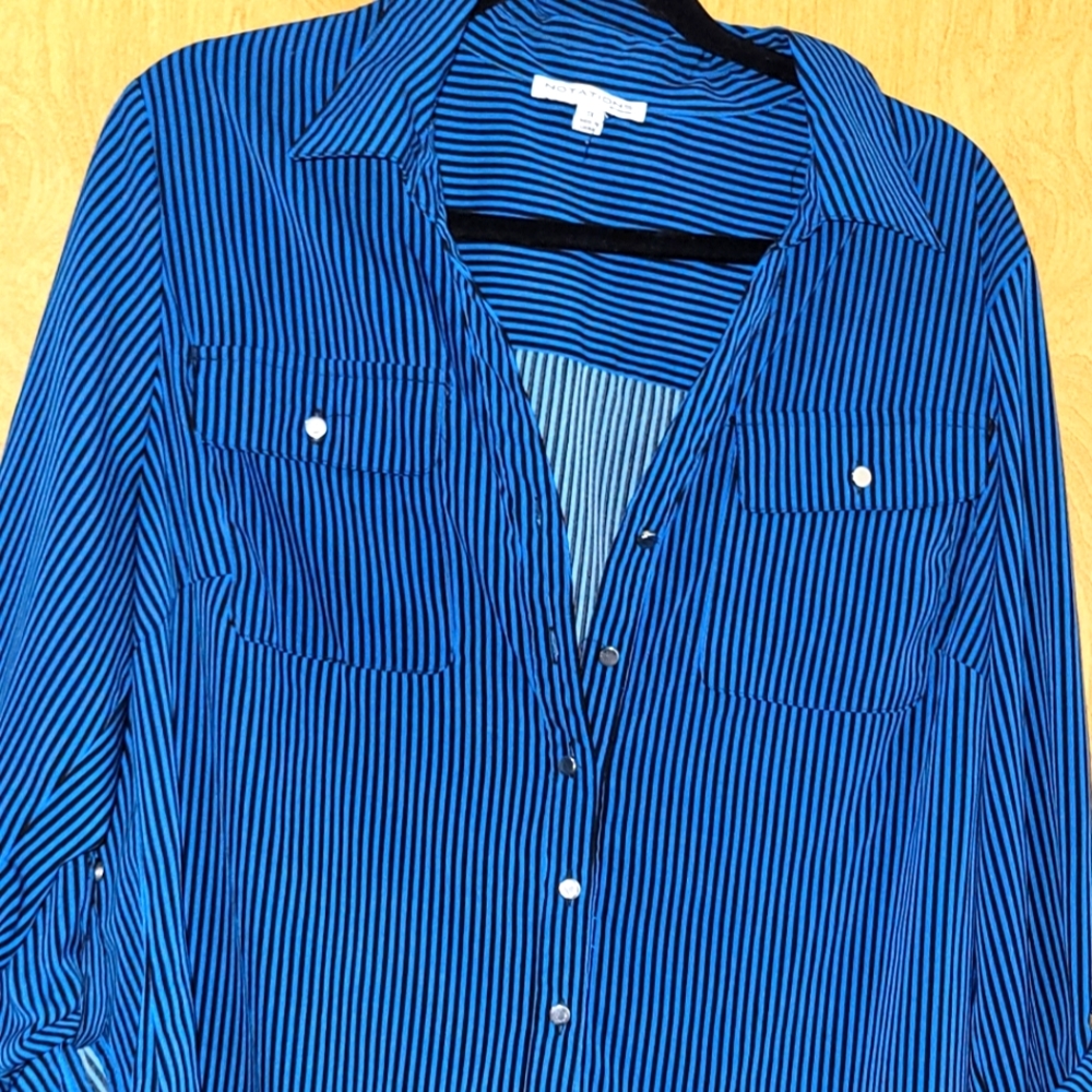Notations 1X Black & Blue Striped Button up shirt